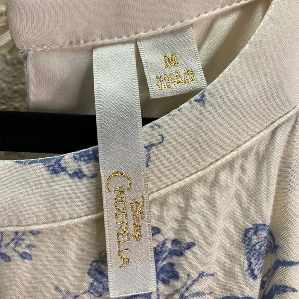 Disney Cinderella Girls Blue and Cream Floral Print Dress Size M